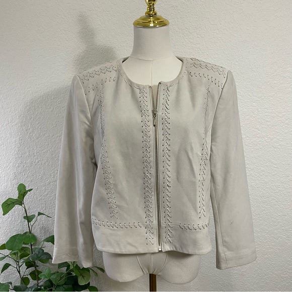 White House Black Market Jackets & Blazers - White House Black Market Cream Moto-Style Jacket | Whipstitch Detail | Size XL